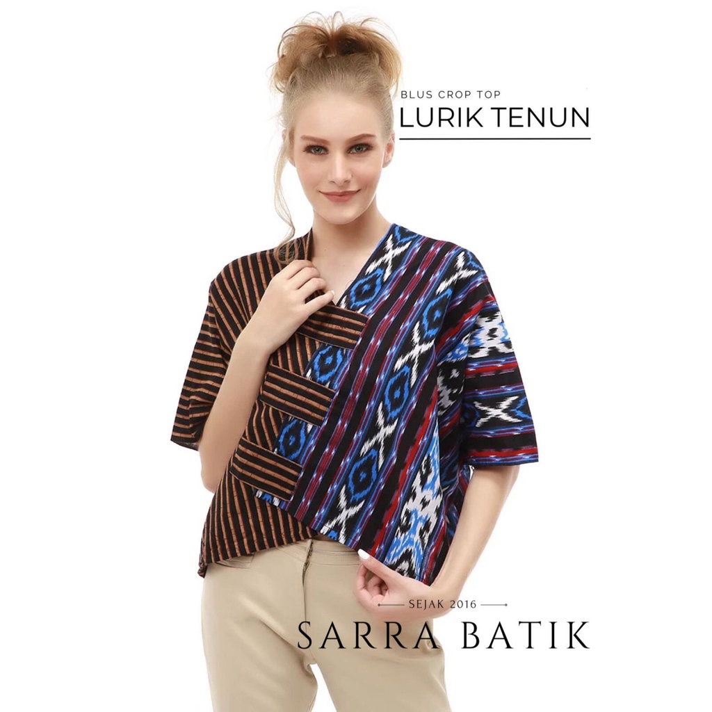 Blus Lurik Crop Top Batik Tenun Atasan Jumbo Wanita Hits Seragam Kerja Kantor Nyaman Katun
