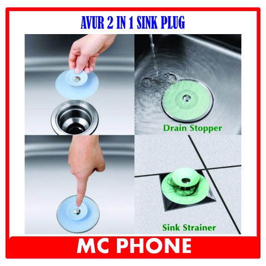 AVUR 2 IN 1 FLEXIBLE DRAIN STOPPER SINK STAINER PLUG TUTUP SARINGAN A