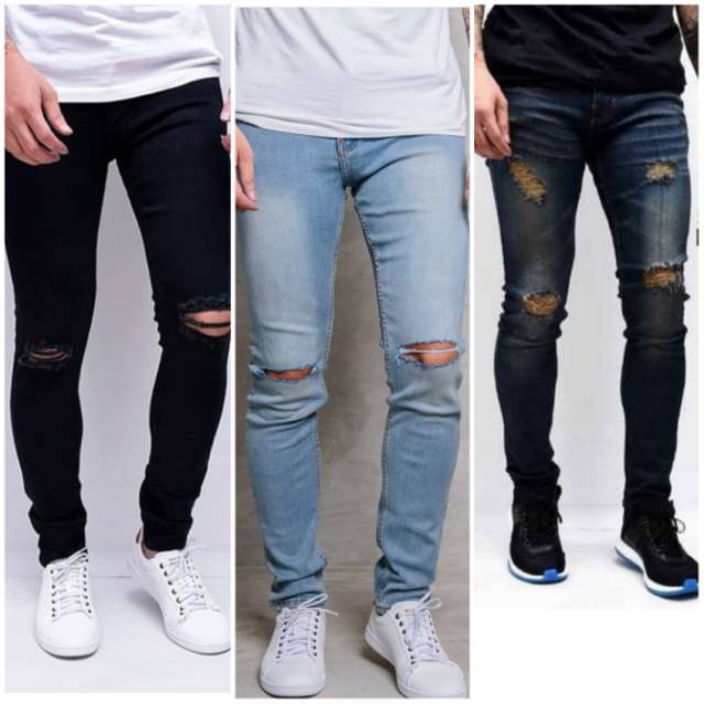 CELANA JEANS PRIA SKINY SOBEK PAHA DENGKUL  Shopee Indonesia