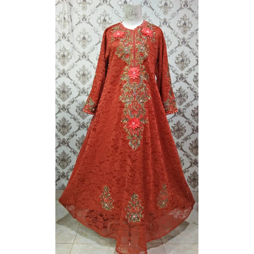 Gamis brokat bordir / Gamis pesta / Gamis brukat non gliter