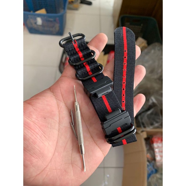 Strap Tali Jam Tangan G-shock Nato Zulu hitam list merah 24MM