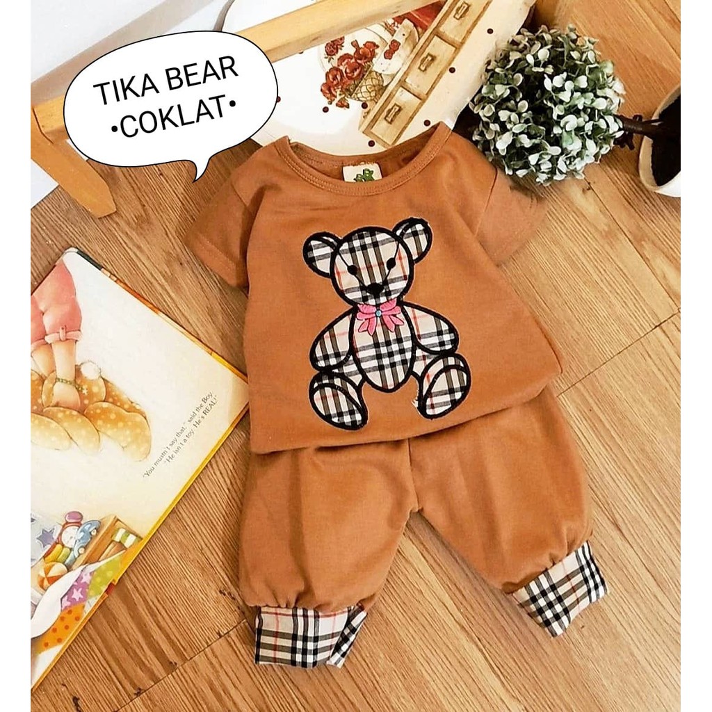 Klik Mds Setelan Baju Anak Bayi Perempuan Tika Bear Hanya Satu Ukuran Usia 2-9 Bulan