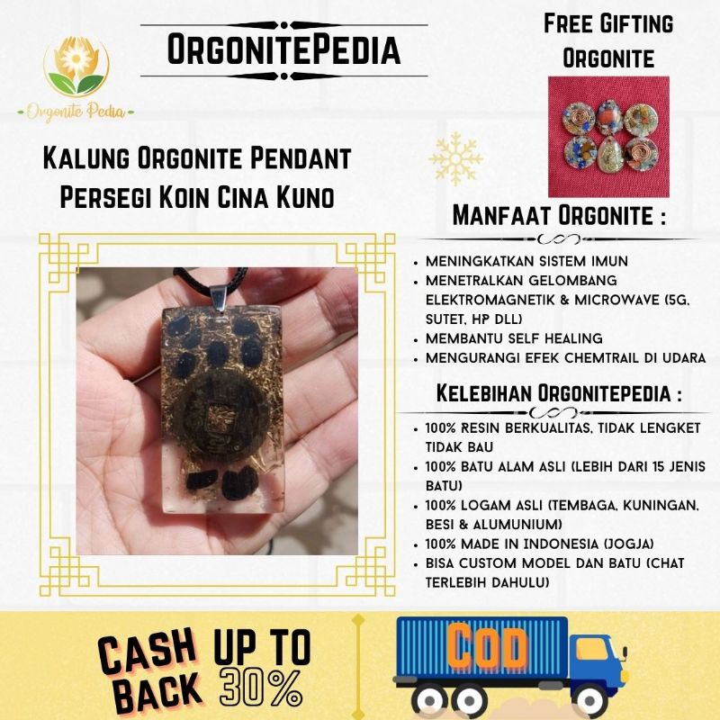 Orgonite Berbentuk Kalung Liontin Pendant Plus Uang Cina Kuno  Emf Protection Anti Radiasi