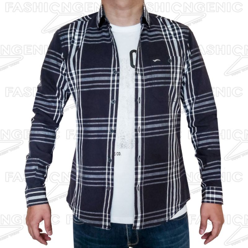 CARDINAL - NAVY STRIPED WHITE Casual Shirt | Kemeja Navy Putih Garis Lengan Panjang Pria
