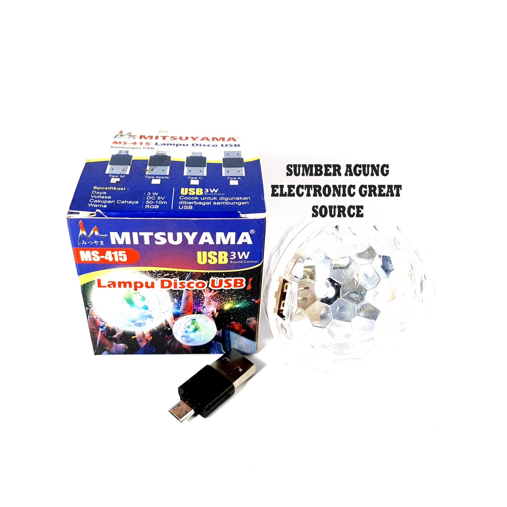 Mitsuyama MS415 Lampu Disco USB 3W Sound Control Bulat Tipe M Micro