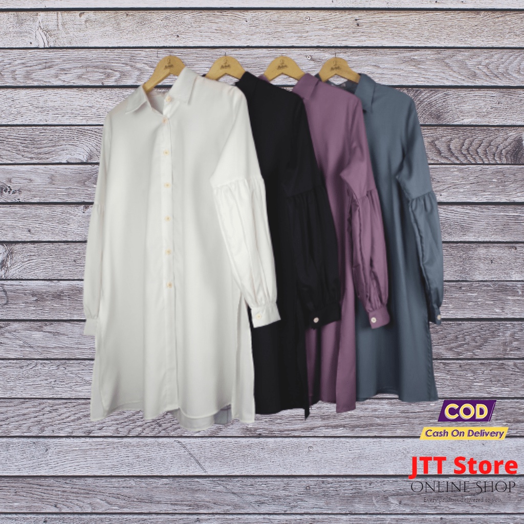 Baju Kemeja Tunik Atasan wanita Lengan Panjang Ucky Tangan balon Bahan Toyobo Premium All Size