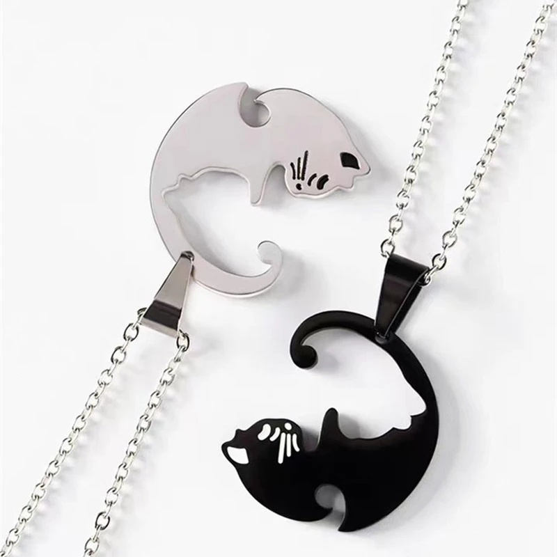 Kalung Liontin Kucing Bahan Stainless Steel Untuk Pasangan