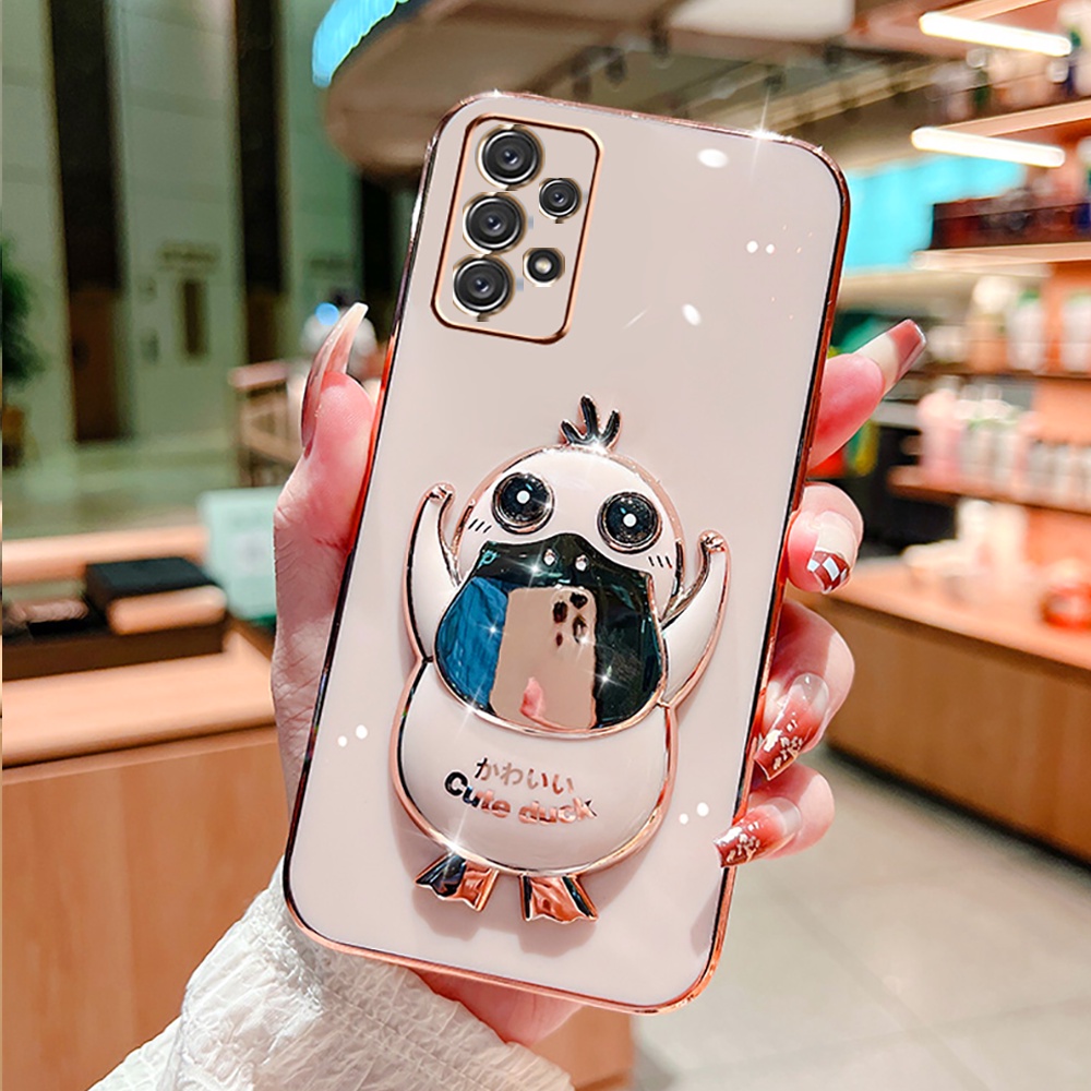 Cute Psyduck Case for Samsung A04S A23 A13 4G A03 A03S A02S A21S A12 A11 A20S A52 A52S A50 A50S A30S M11 M12 Cases Plating Duck Folding Stand Holder Rubber Soft Phone Cover