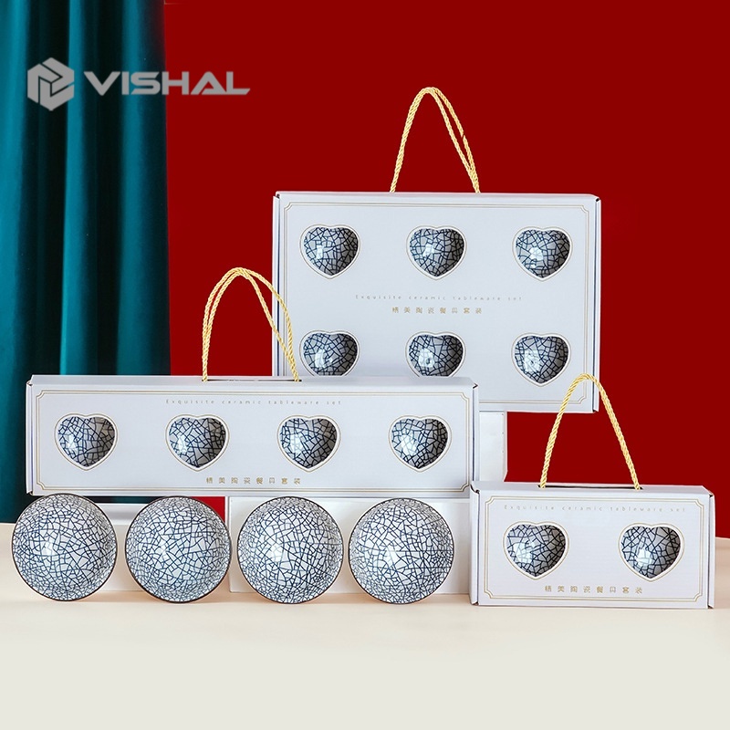 VISHAL Souvenir Mangkuk Set Mangkok Keramik Hand painted Japanese Wedding Gift Box Hampers Kado Bowl Set