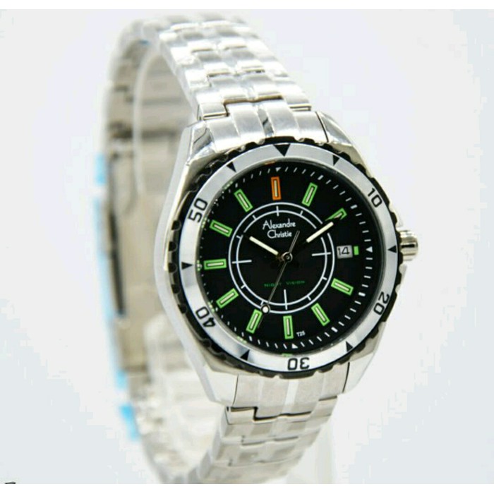 BEST SELLER JAM TANGAN WANITA ALEXANDRE CHRISTIE AC 9215 WANITA SPORTY NIGHT VISION SILVER BLACK ORI