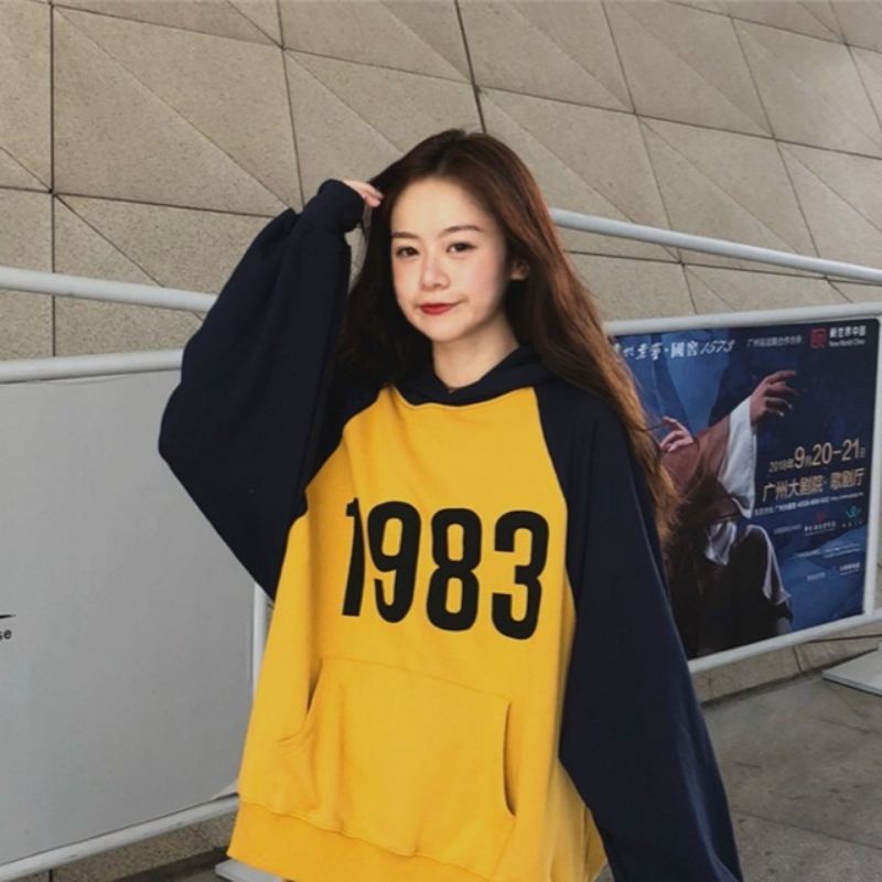 Hoodie Mix 2 Warna OVERSIZED (S - XXXXL 6XL) Jaket Raglan Korean Harajuku Style 1983 Bigsize Jumbo Unisex Fleece Premium Jacket Boy Girl Street Wear