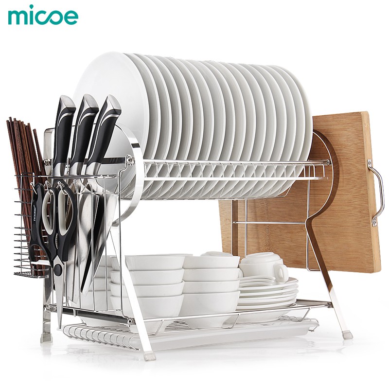 Micoe Rak piring 2 susun pengering piring peralatan makan Micoe Rak piring 2 susun pengering piring peralatan makan