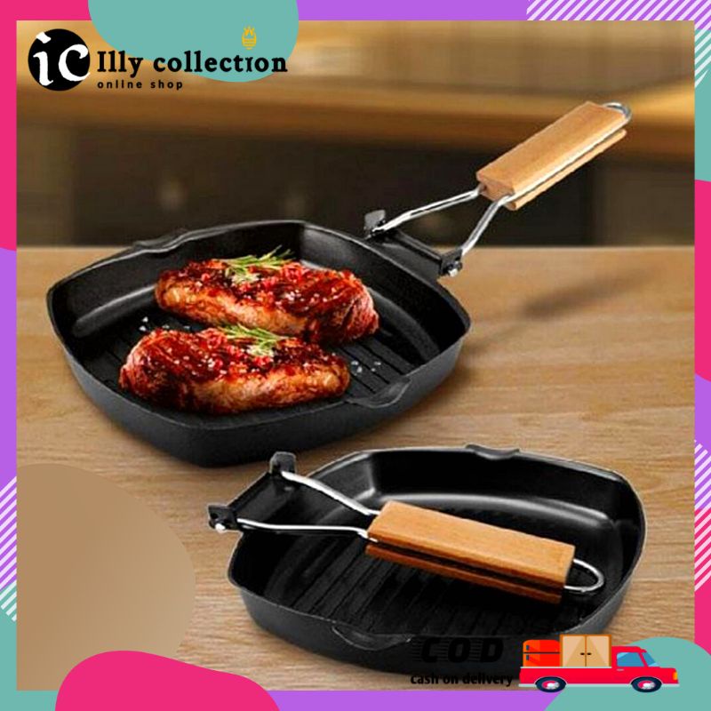 Square Grill Pan 20 Cm Teflon Wajan BBQ Serbaguna