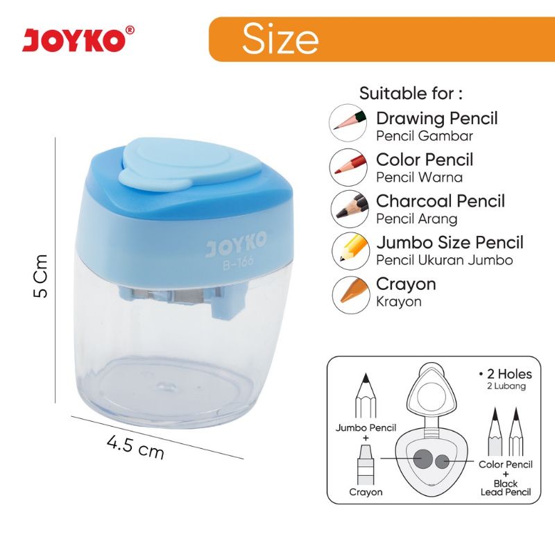 Rautan Serutan JOYKO Sharpener 2 in 1 B-166 Untuk Pensil dan Crayon