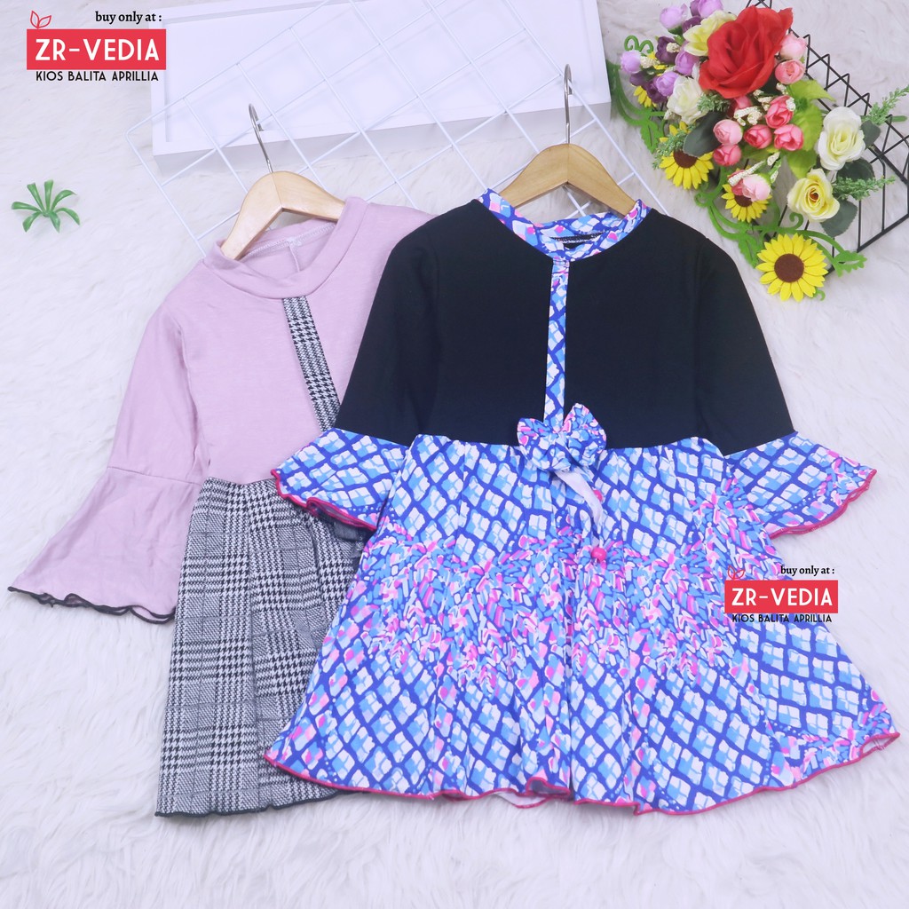 Dress Sissy 1-8 Tahun / Dress Anak Lengan Panjang 3/4 Baju Perempuan Dres Terompet Cutbray Blouse