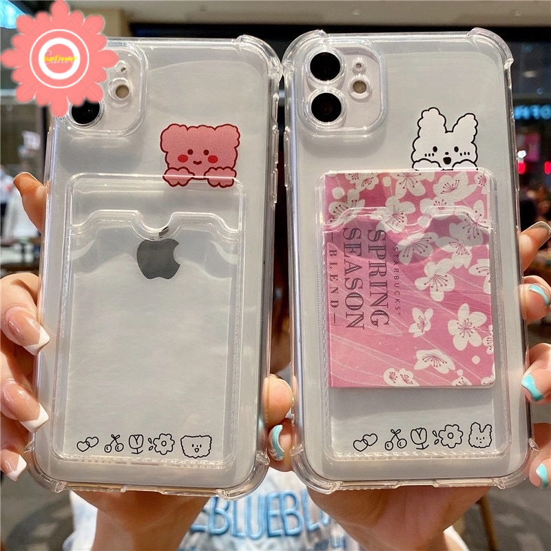 Casing Slot Dompet Untuk Realme C35 C30 C31 C20 C20A C25 C25s C11 2021 C15 C12 C11 2020 C21Y C25Y 5 5i 5s C3 6i Anti Jatuh Card Holder Beruang Lucu Bunny Card Bag Holder Lembut Tpu Cover