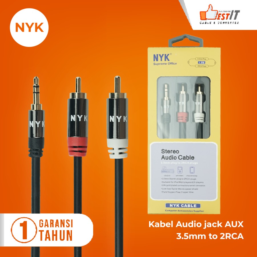 Kabel Audio 3,5m to RCA 2 Gold Plated 1.5 Meter NYK