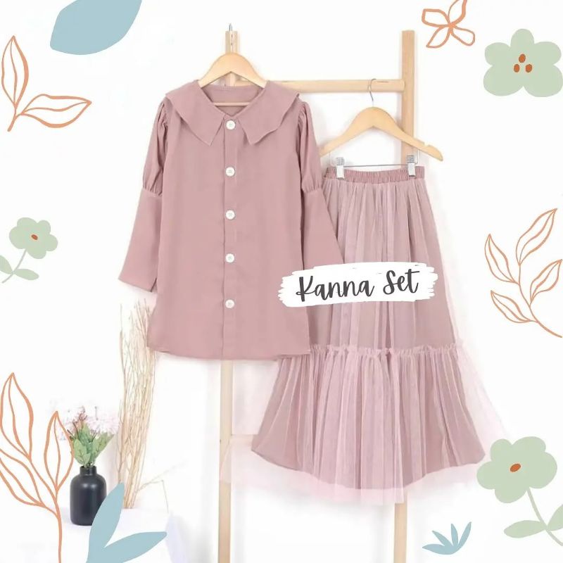 Baju Anak Setelan Rok Tutu usia 8-10 Tahun / Kanna Set Kids / Pakaian Muslin Anak Set Rok Tutu  Terl