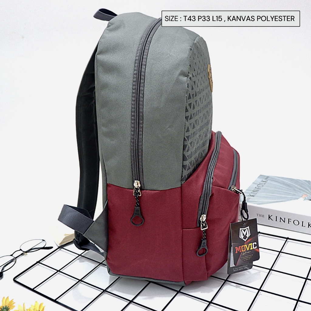 (NEVSET BAG) ransel sekolah menengah mahasiswa kampus bahan kanvas banyak ruang gesper wanita pria unisex