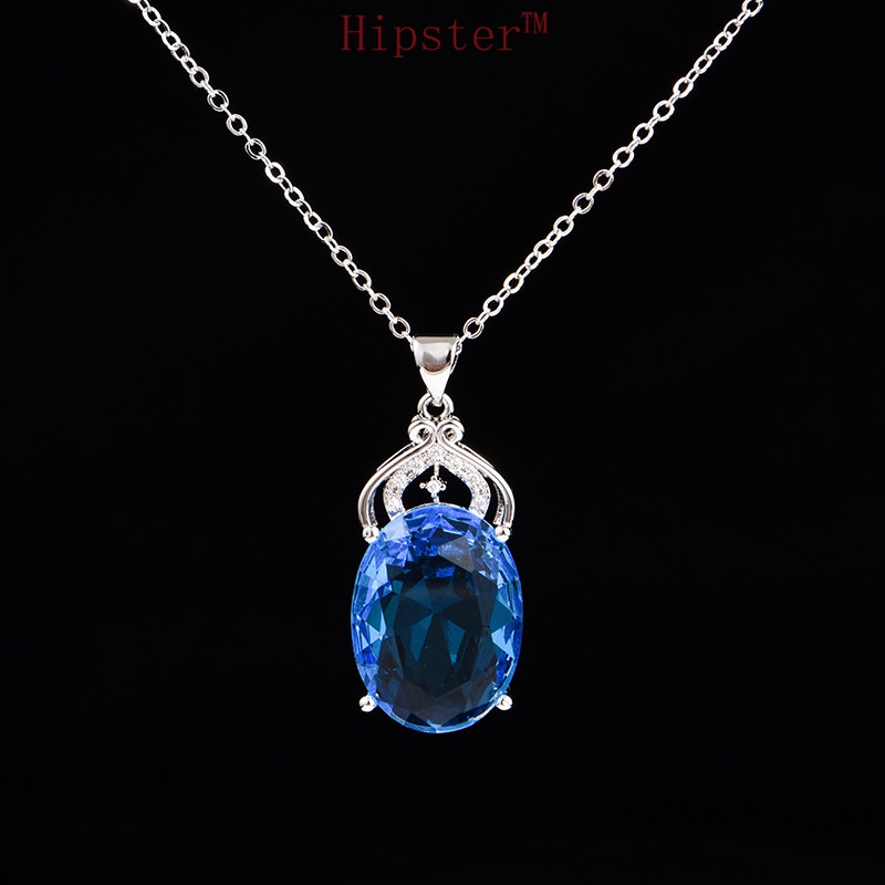 Popular Blue Crystal Pendant Full Diamond Micro-Inlaid Colored Gem Necklace