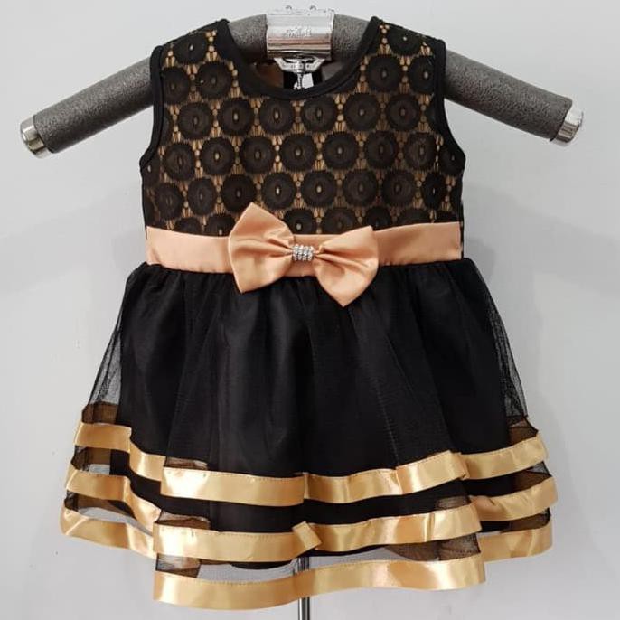 H9- Baju/Dress Pesta/Kondangan Anak Bayi Perempuan Gold - Hitam, M
