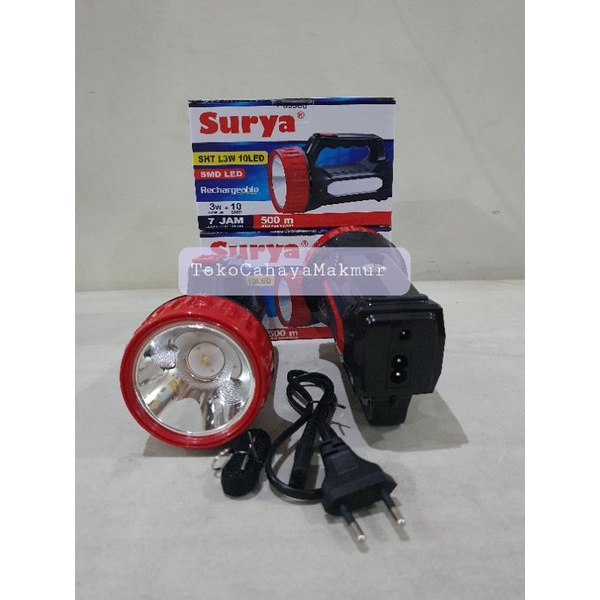 Senter Cas Rechargeable Surya SHT L3W 10 LED SMD LED / Senter Emergency