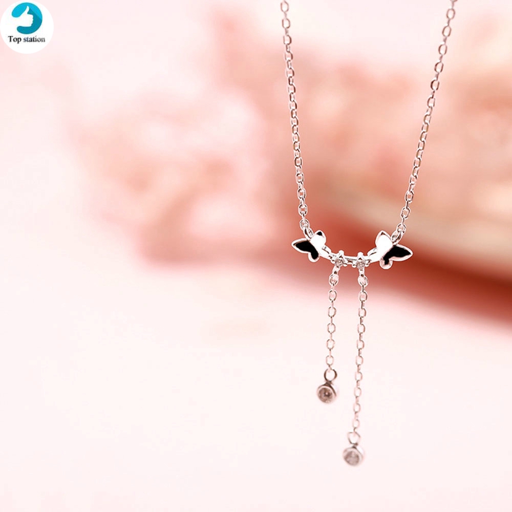 【COD Tangding】Fly Wing To Wing Set Diamond Clavicle Chain Simple Joker Butterfly Necklace Female Pendant for Couple Girlfriends