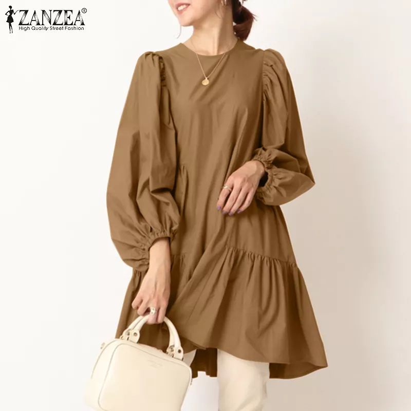 ZANZEA Atasan wanita import elegan motif ruffle/Blouse wanita jumbo S-5XL
