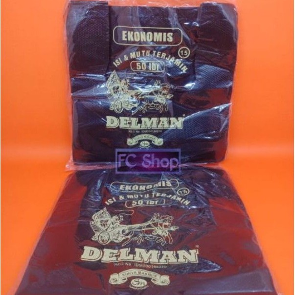 Kantong Plastik HD Hitam UK 15 Ekonomis Isi 50lembar DELMAN
