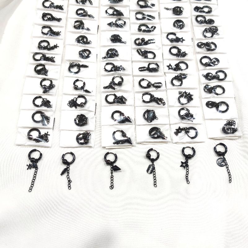 Anting Hoop 12pcs Variasi Jurai Rantai Anti Karat