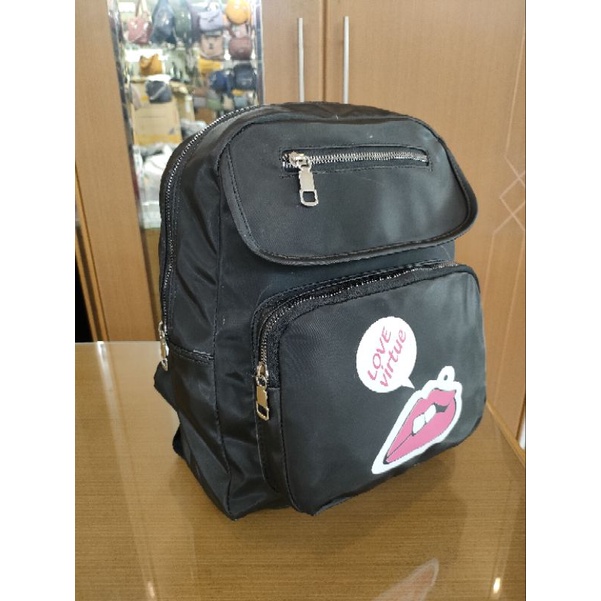 Ransel Fashion Korean Motif Random Sablon Hitam Terlaris