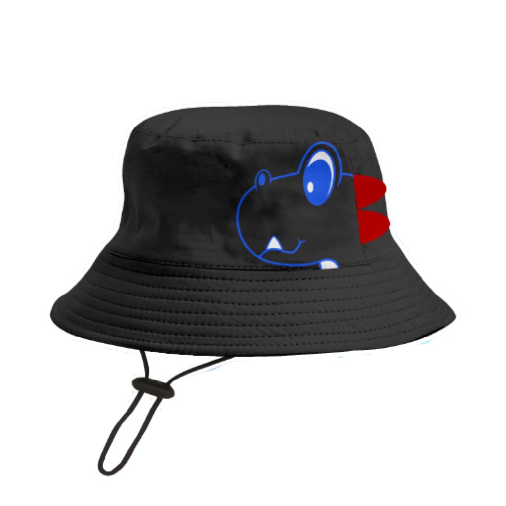 Topi bucket hat anak bordir gambar hewan dino bahan american dril ada tali nya