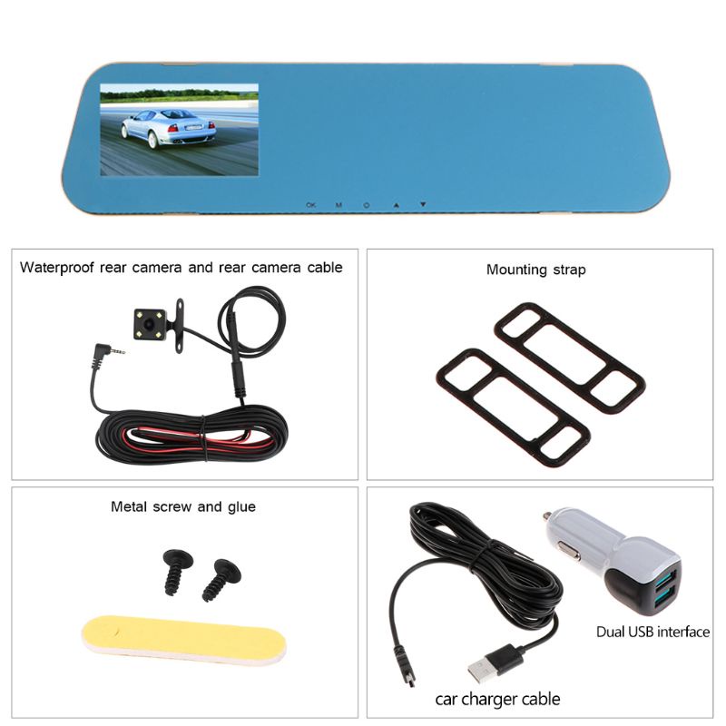 Zzz V40 Perekam Kendaraan Dua Lensa Kamera Spion Video Dashcamera Full Untuk
