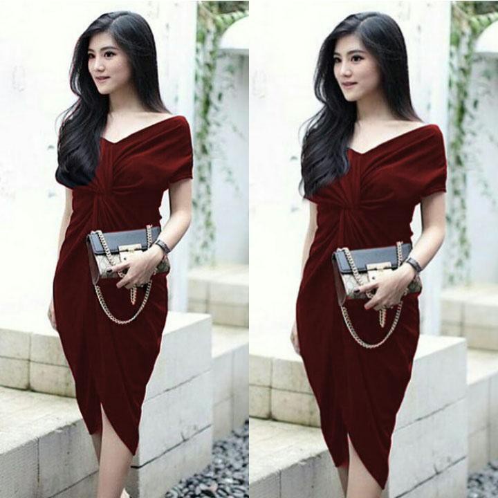 WSE390 - Dress Nagita MOSSCREPE PREMIUM UK L/XL LD 100 CM PJ 100 CM Dress Wanita Dress Model Korea PREMIUM QUALITY