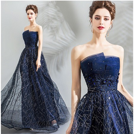 Gaun pesta hitam elegan v-neck