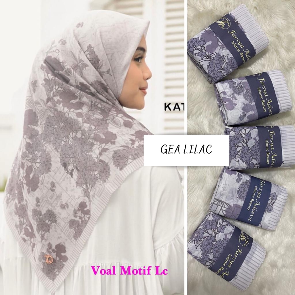 COD Jilbab Segi Empat Denay KW Motif Gea Lilac Premium / Deenay KW Laser Cut Voal Premium