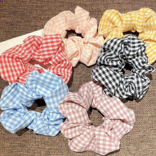 INFY - Ikat Rambut Motif Garis Kotak-Kotak Scrunchie Bunga Tali Aksesoris Karet Rambut Korea R184