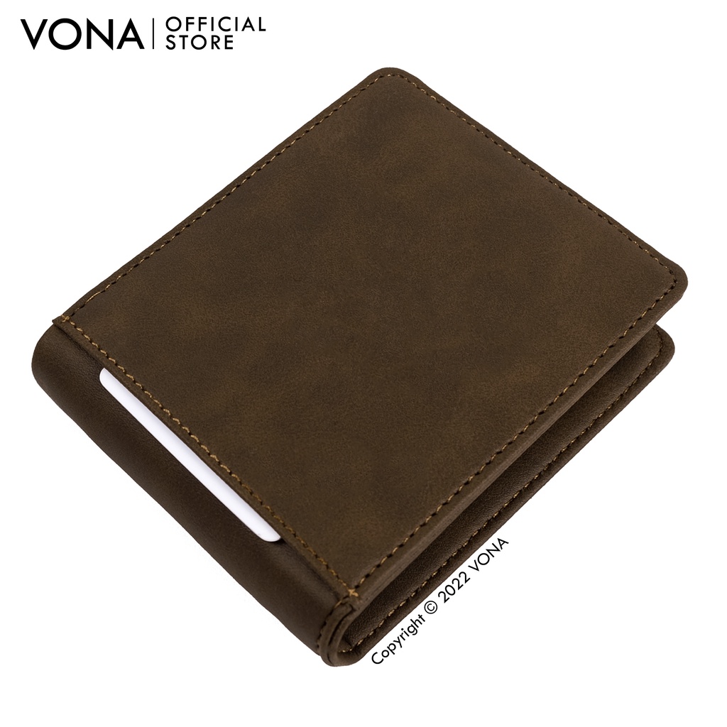 VONA Dompet Pria Lipat Pendek 3 Ruang Extra Slot Kartu Kulit PU Polos - Hitam | Dark Brown | Coklat Brown - LOXLEY-6