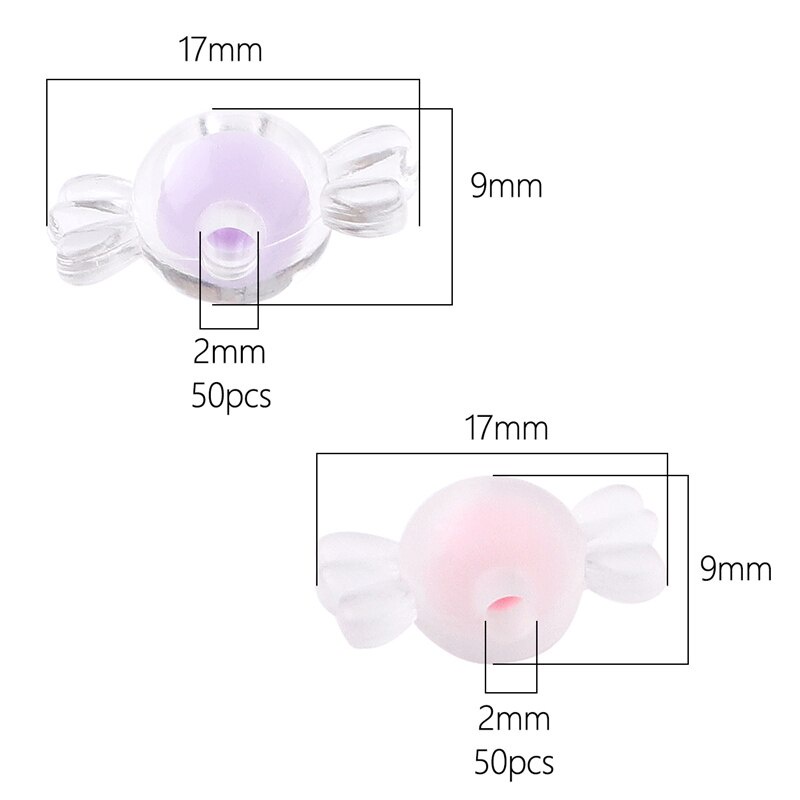 50pcs Manik-Manik Bentuk Permen Bahan Akrilik Matte Transparan Untuk Membuat Perhiasan Handmade Diy