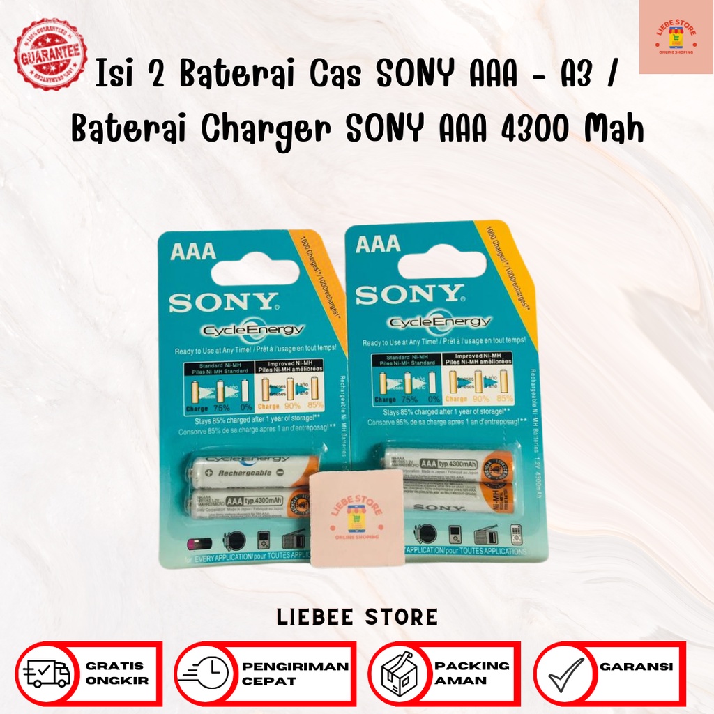 Isi 2 Baterai Cas SONY AAA - A3 / Baterai Charger SONY AAA 4300 Mah
