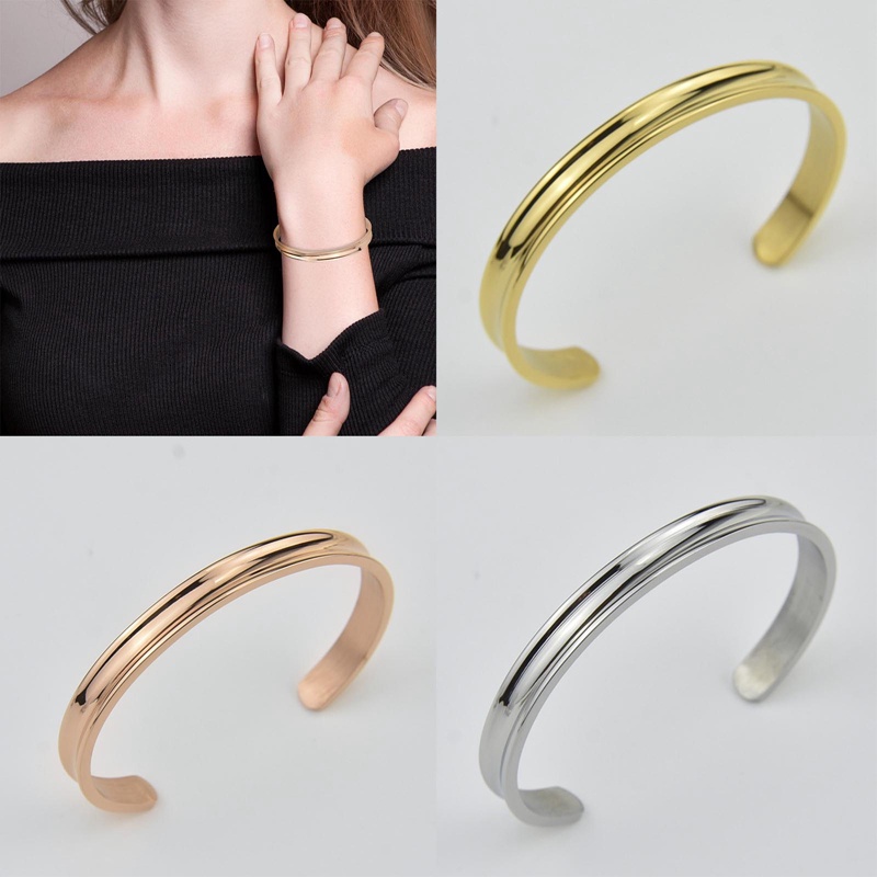 Gelang Model Terbuka Bahan Stainless Steel Gaya Simple Untuk Pria Dan Wanita