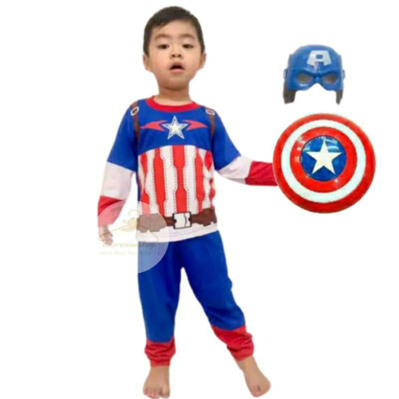 TERBARU KOSTUM BAJU ANAK CAPTAIN AMERICA TAMENG PLASTIK TOPENG