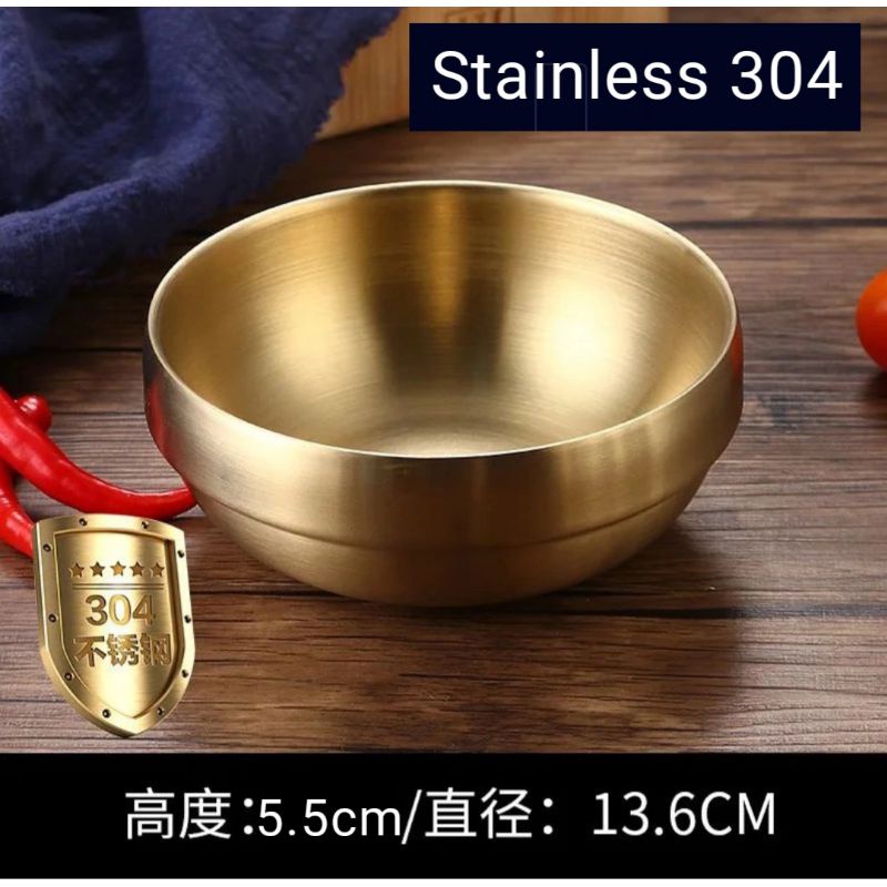 Mangkok Korea Stainless Steel 304 Bahan Super Tebal / Mangkok Gold Double Wall Stainless Steel 304 Mangkok Mewah Home Baking