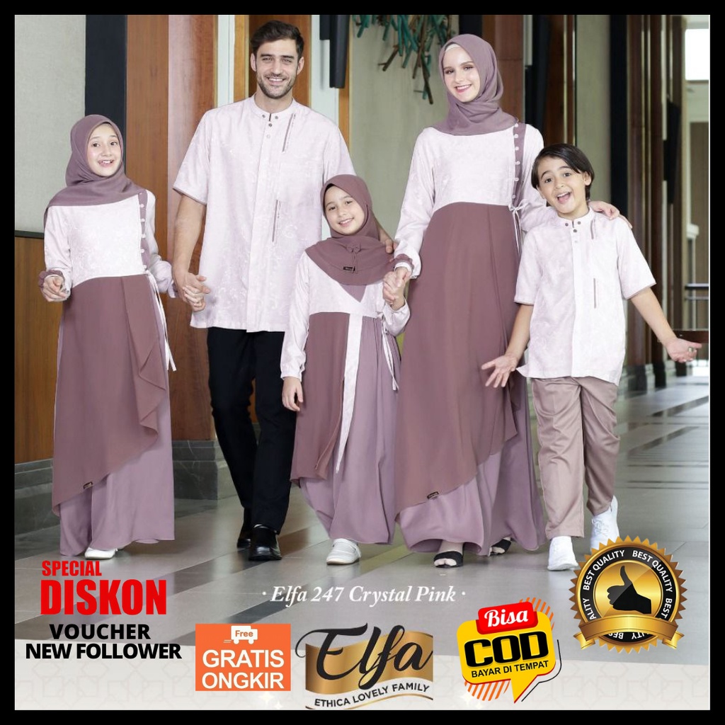 Baju Muslim Sarimbit Couple Keluarga Gamis ETHICA ELFA 247 Crystal Pink Warna Putih Polos Pink Kagum