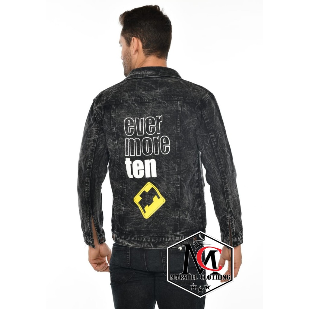 RCL - Jaket Jeans Evermore Hitam Pekat Premium Pria Sandwash Hitam Oversize - Jumbo - Big Size