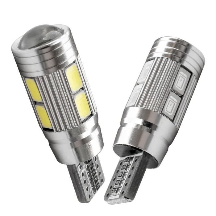 Lampu LED T10 CANBUS 5630 5730 10 Mata SMD Aluminium Lensa PROYEKTOR