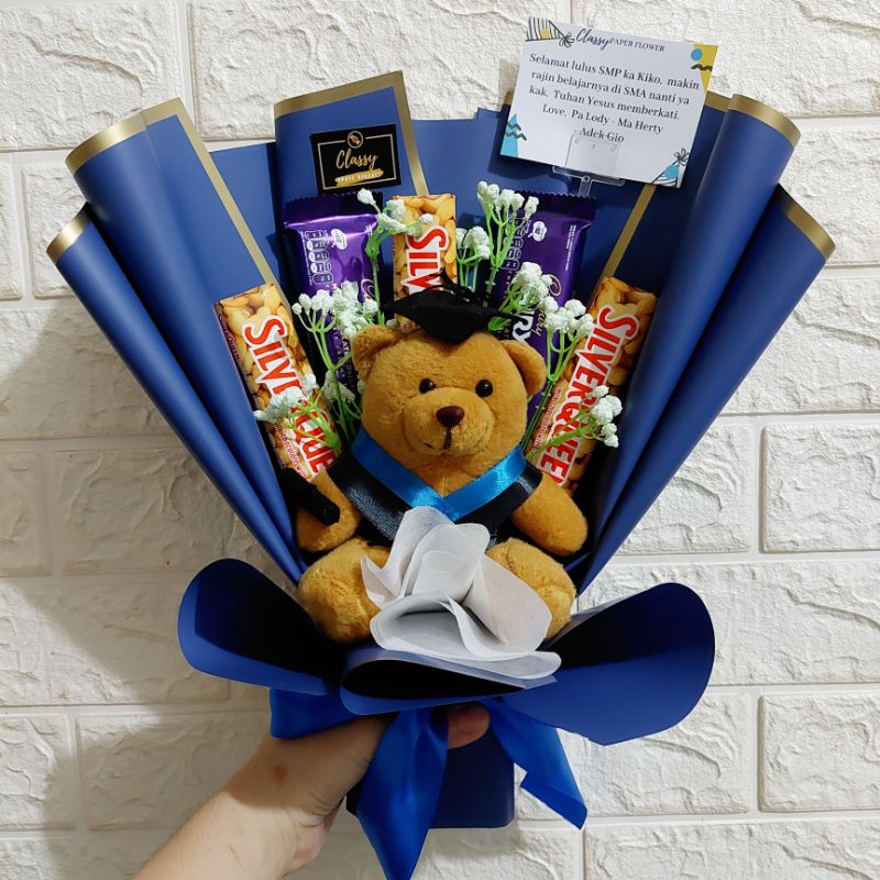 Snack Bouquet Coklat Cadbury Silverqueen Boneka Wisuda Graduation / Buket Bucket Bunga Kado Ulang Ta