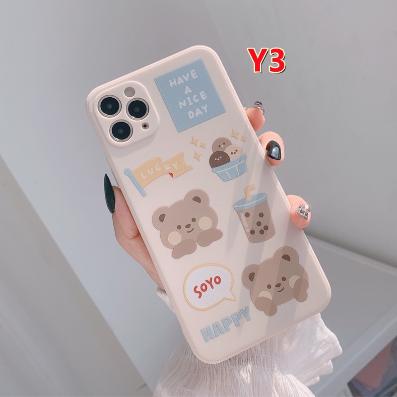 Casing Soft Tpu Case Kompatibel Untuk Iphone11 12 13 14 Pro Max 6 6S 7 8 Plus iPhone XR X XS Max SE 2020 Ins Batu Putih Beruang Lucu Kubus Lurus Soft Case