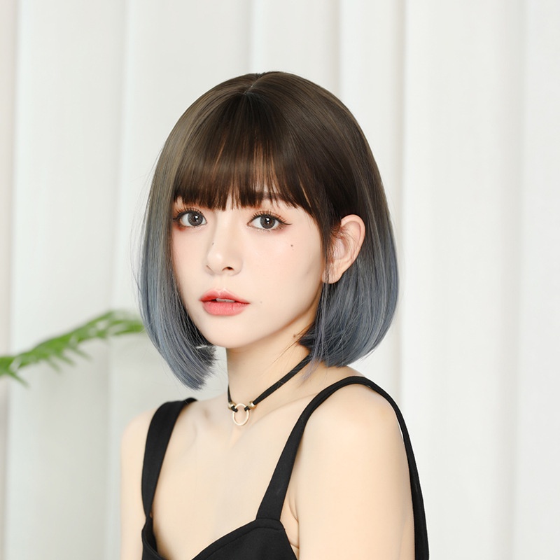 WDA-22 wig daily lolita jepang gradasi abu gray rambut palsu lurus pendek bob hitam