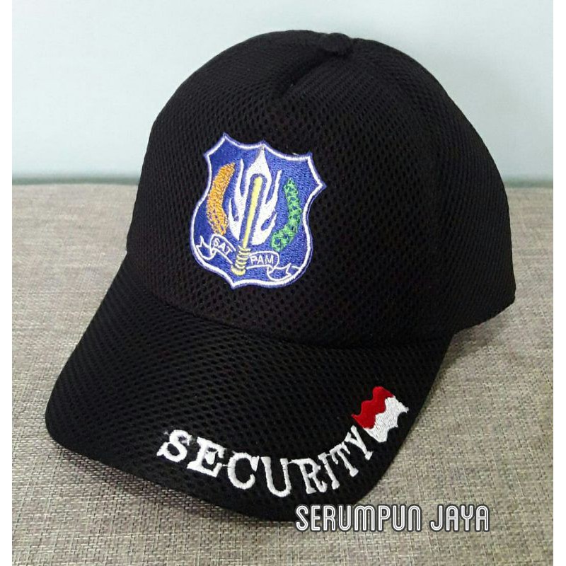 TOPI SECURITY LOGO BIRU - TOPI SECURITY LOGO BIRU JARING DOUBLE MESH BORDIR